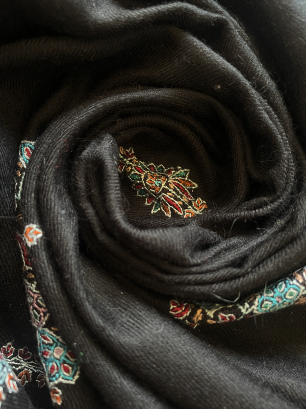 Butidar Sozni Hand Embroidered Black Shawl - Image 2